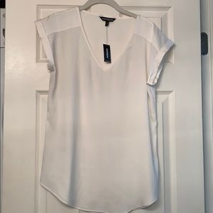 Express White Silky V-Neck Gramercy Tee